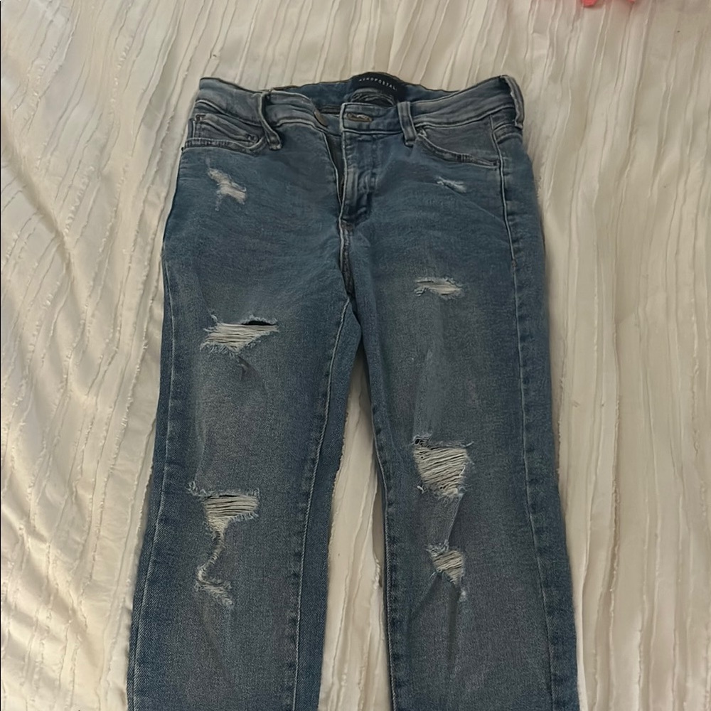 Aeropostale Blue Skinny Jeans with Distressed Details